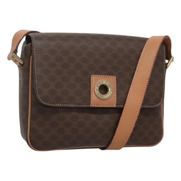 CELINE Macadam Canvas Shoulder Bag PVC Leather Brown Gold Auth 122540 - Picture 1 of 16
